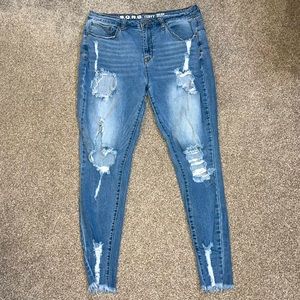 S.O.N.G Curvy High Rise Skinny Ankle Distressed Jeans